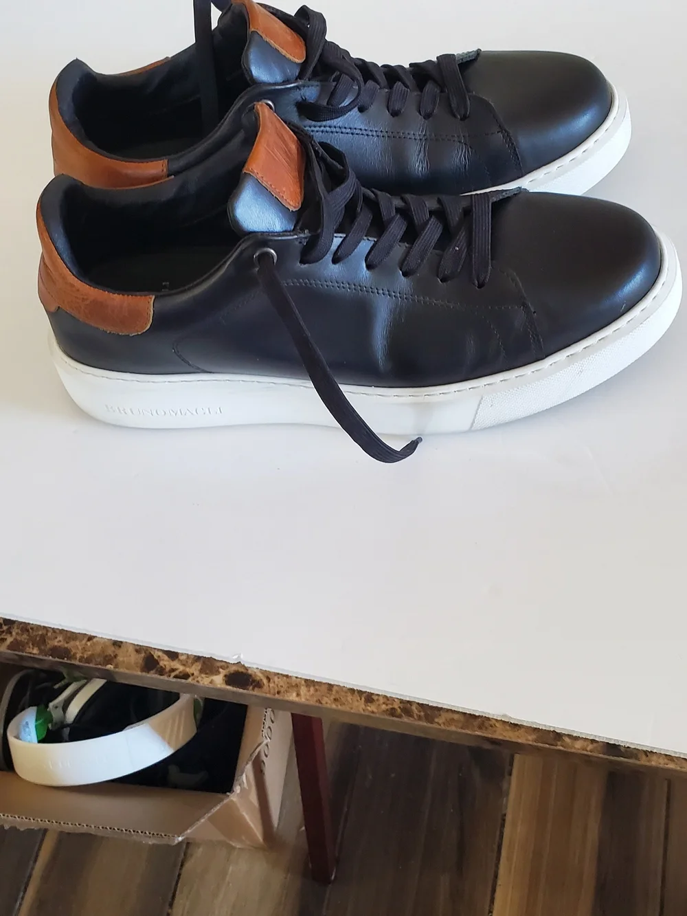 Bruno Magli Men's Black Leather Low-Top Sneakers with Brown Accent